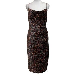 Sage Collective Dark Paisley Print Velvet Cowl Neck Sleeveless Dress